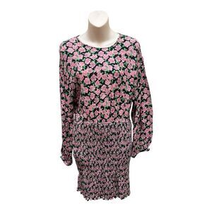 Zara Blogger Fave Spring Summer Rose Print Floral Pattern Ruched Mini Dress Sz L